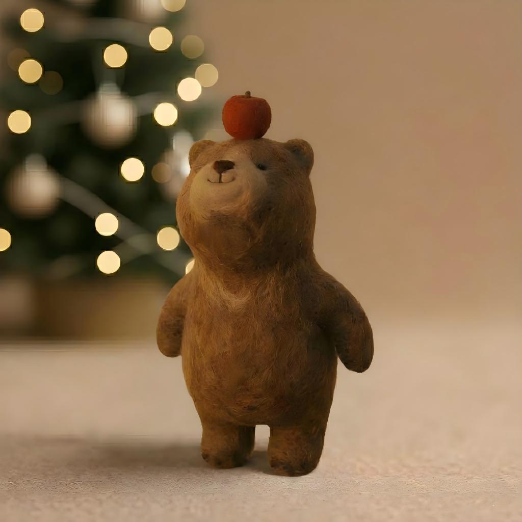 Emotional Comfort Needle Felted Bear - Handmade Wool Miniature | Dollhouse Decor & Thoughtful Gift
