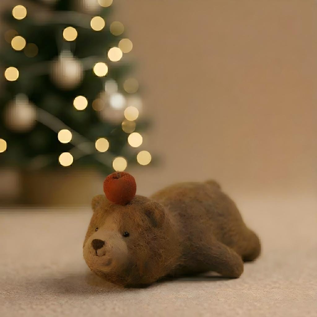 Emotional Comfort Needle Felted Bear - Handmade Wool Miniature | Dollhouse Decor & Thoughtful Gift