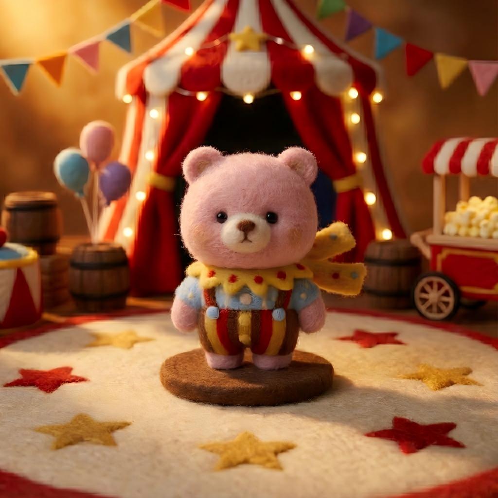 Circus Needle Felted Bear - Emotional Comfort Miniature | Dollhouse Decor & Thoughtful Gift