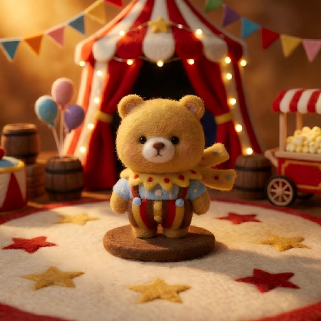Circus Needle Felted Bear - Emotional Comfort Miniature | Dollhouse Decor & Thoughtful Gift
