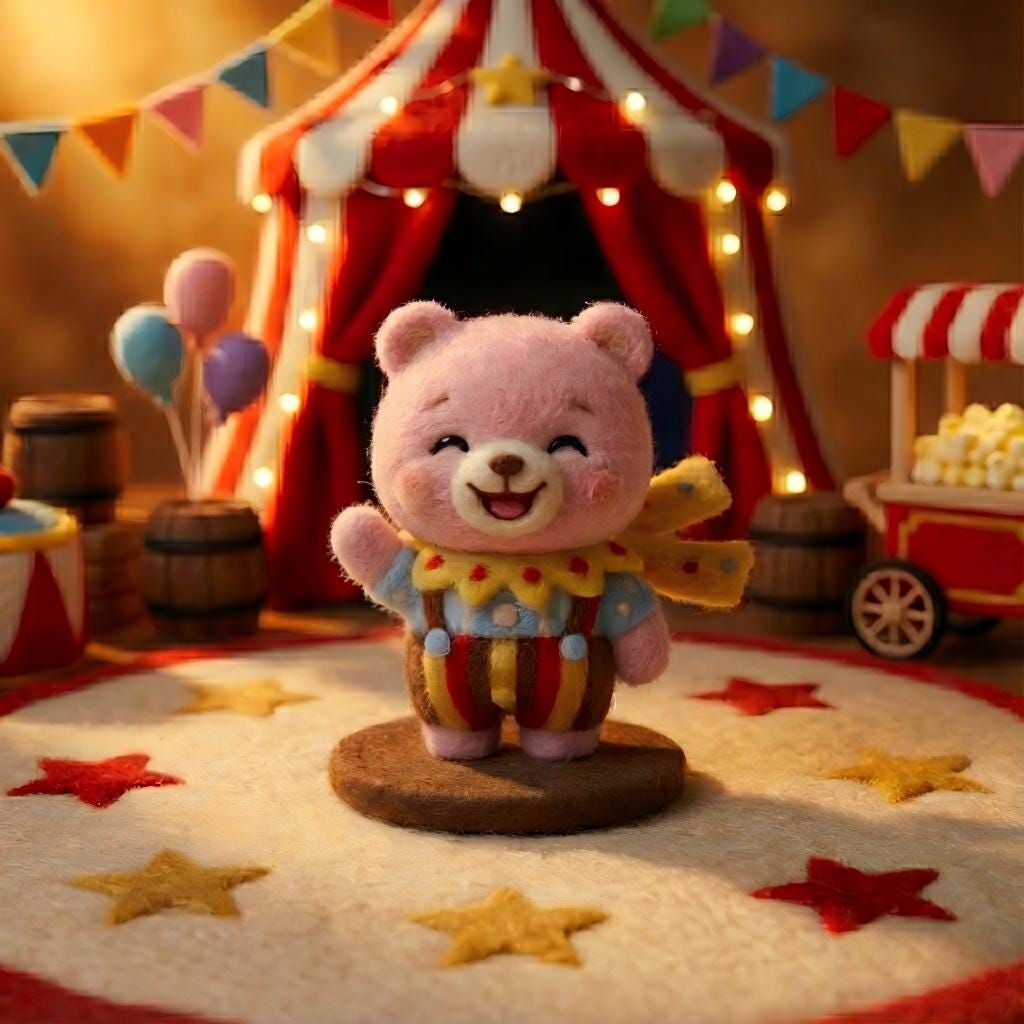 Circus Needle Felted Bear - Emotional Comfort Miniature | Dollhouse Decor & Thoughtful Gift