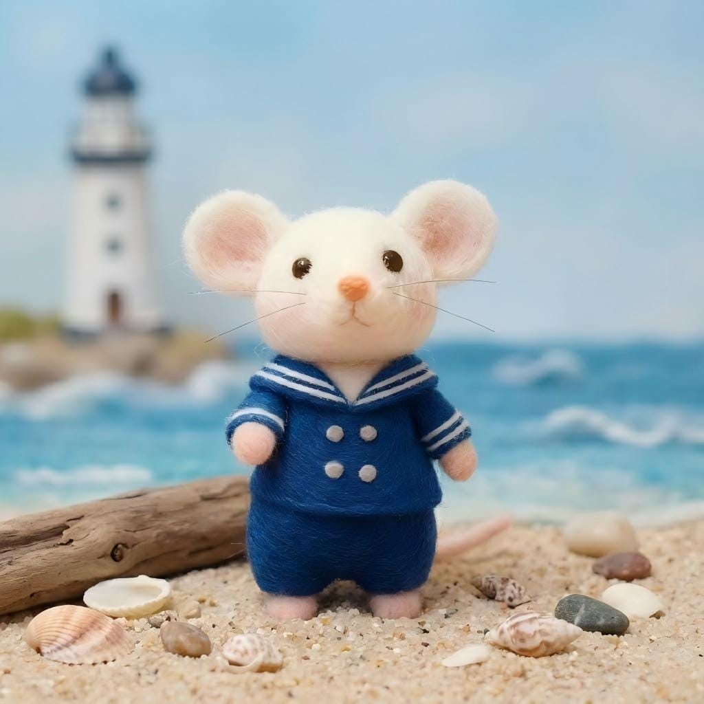 Needle felted navy mouse figurine by wwwilovefelt, perfect as a healing gift, dollhouse collectible, or Christmas stocking stuffer