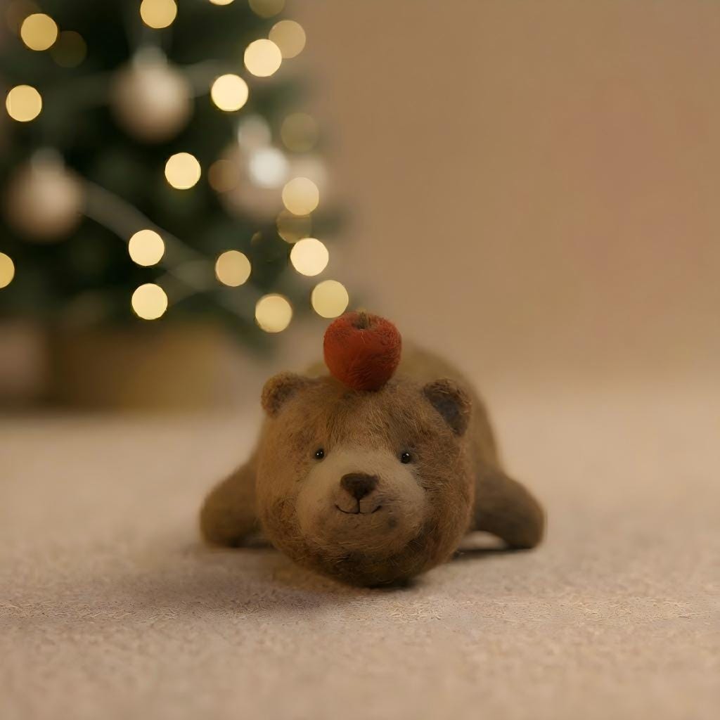 Emotional Comfort Needle Felted Bear - Handmade Wool Miniature | Dollhouse Decor & Thoughtful Gift