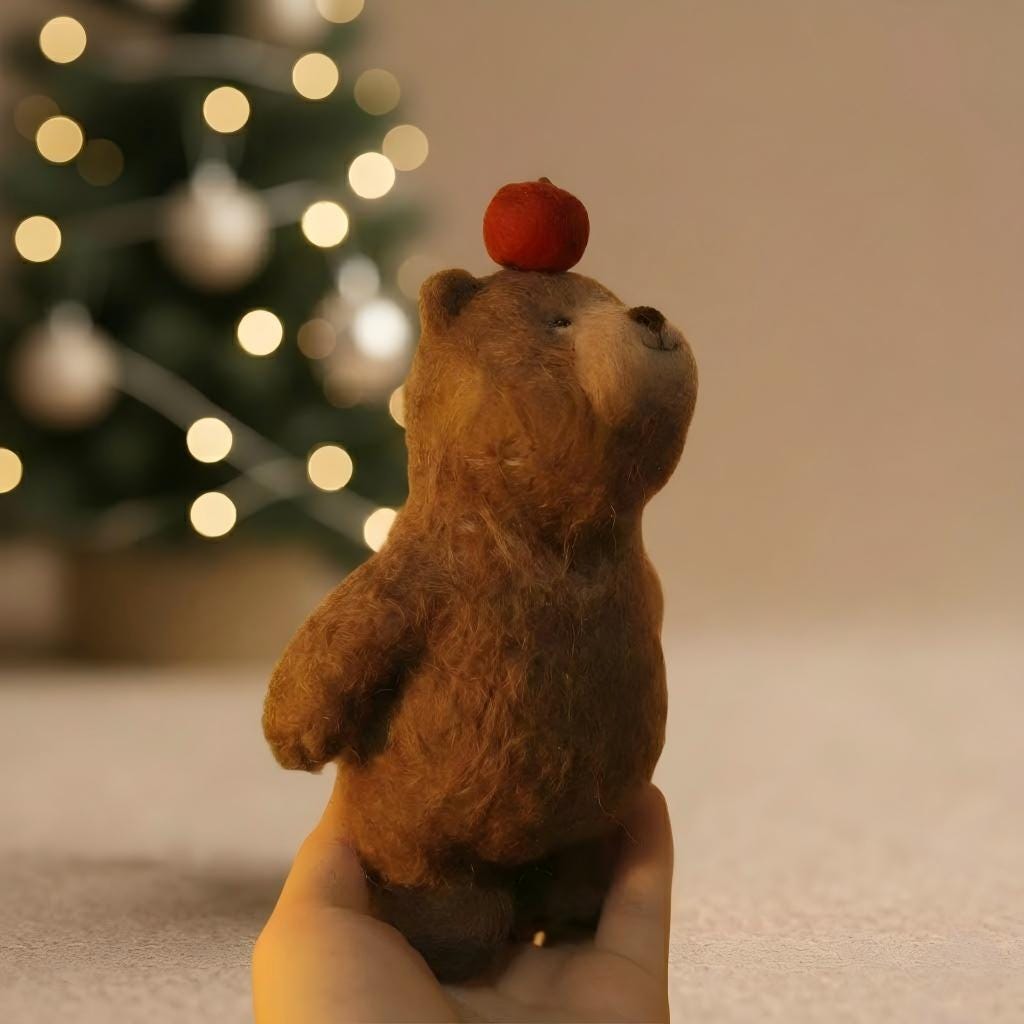 Emotional Comfort Needle Felted Bear - Handmade Wool Miniature | Dollhouse Decor & Thoughtful Gift