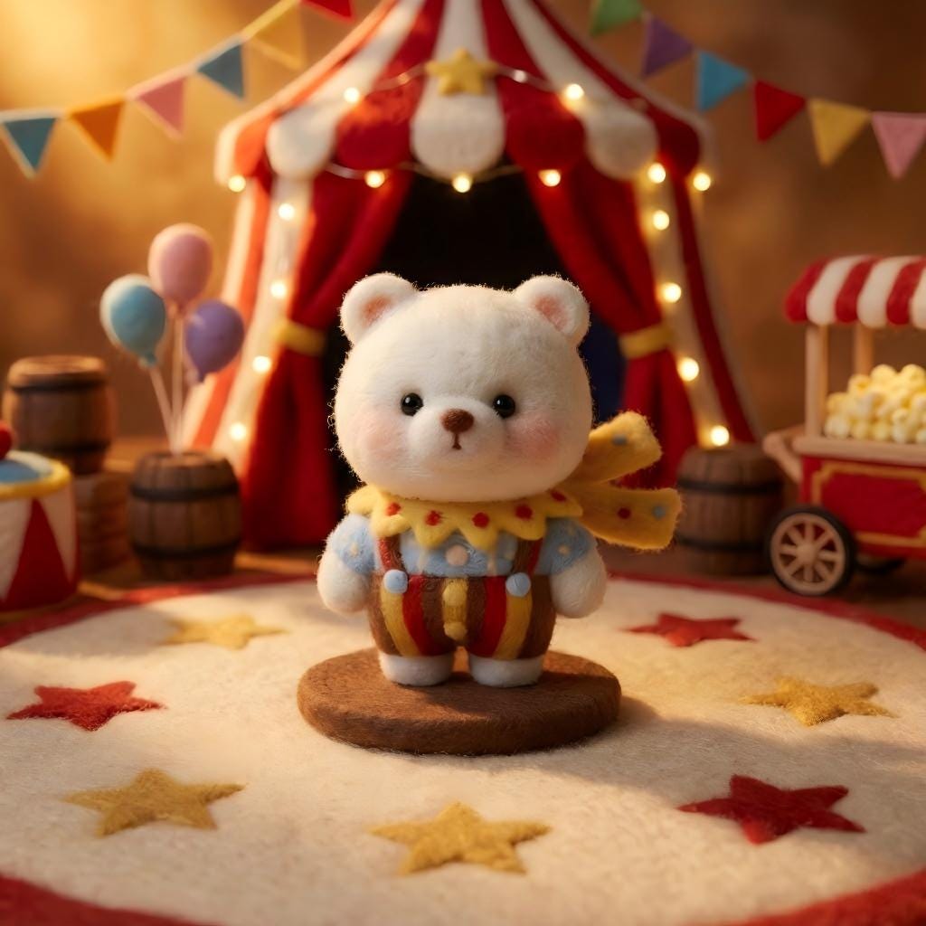 Circus Needle Felted Bear - Emotional Comfort Miniature | Dollhouse Decor & Thoughtful Gift