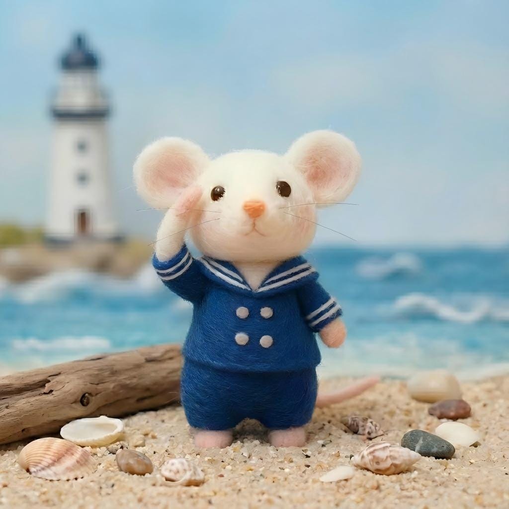 Handmade wool felt navy blue mouse figurine, cozy dollhouse collectible stocking stuffer