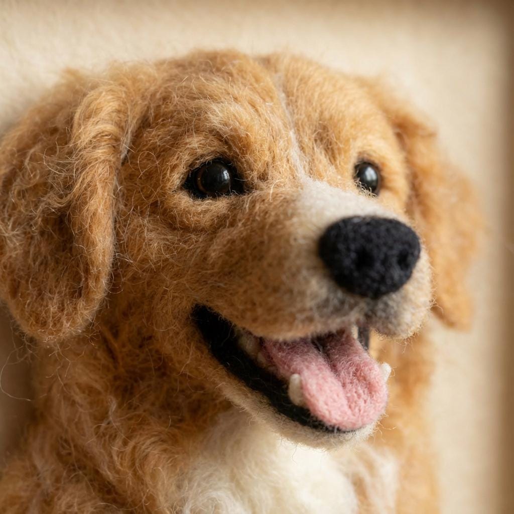 Custom Pet Portrait Frame – Needle Felted Dog or Cat, Anniversary or Memorial