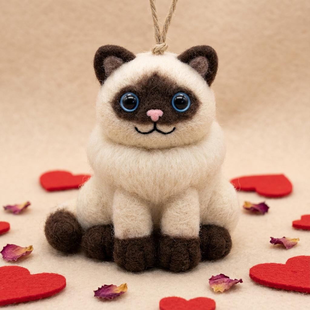 Handmade needle felted cat ornament sculpture by wwwilovefelt, showcasing a detailed wool figurine perfect for cat moms.