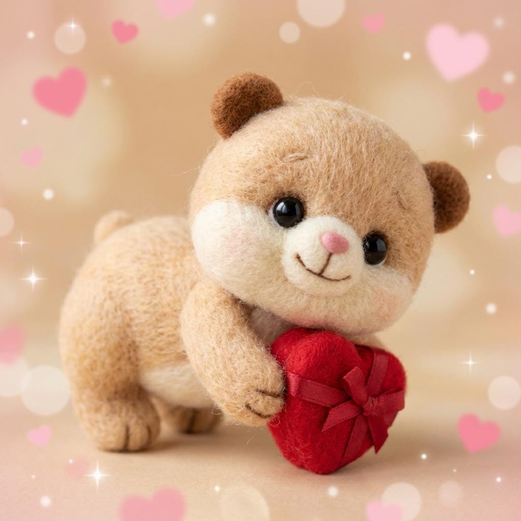 Needle felted bear figurine by wwwilovefelt, handmade wool sculpture, whimsical cottagecore home decor, detailed and charming.