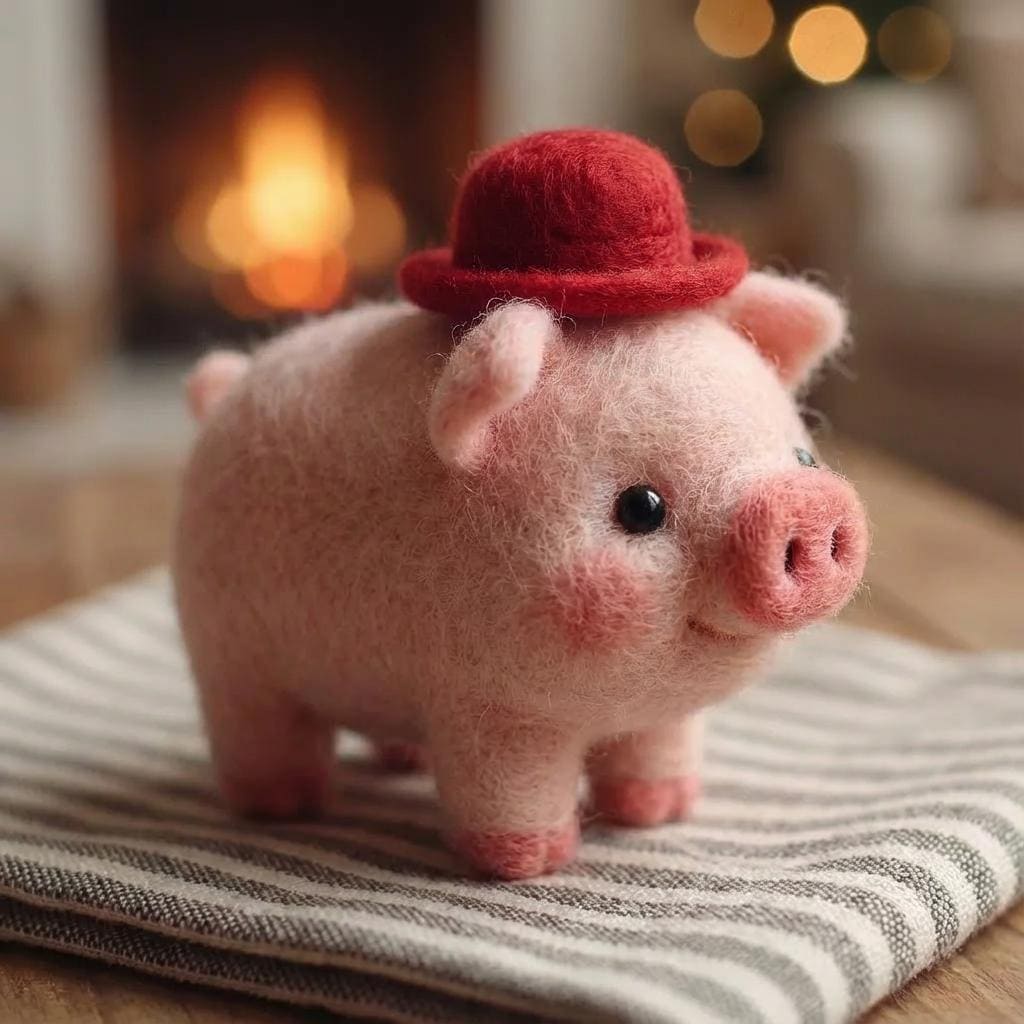 Needle felted pig figurine by wwwilovefelt, handmade wool sculpture, whimsical home decor, suitable as a gift for mom
