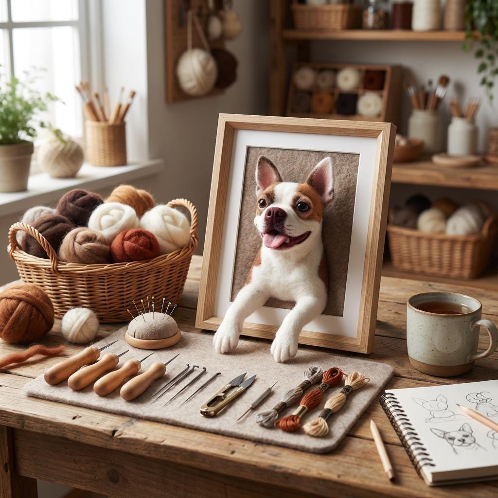 Custom Needle Felted Pet Portrait Frame, 3D Wool Animal Keepsake Decor