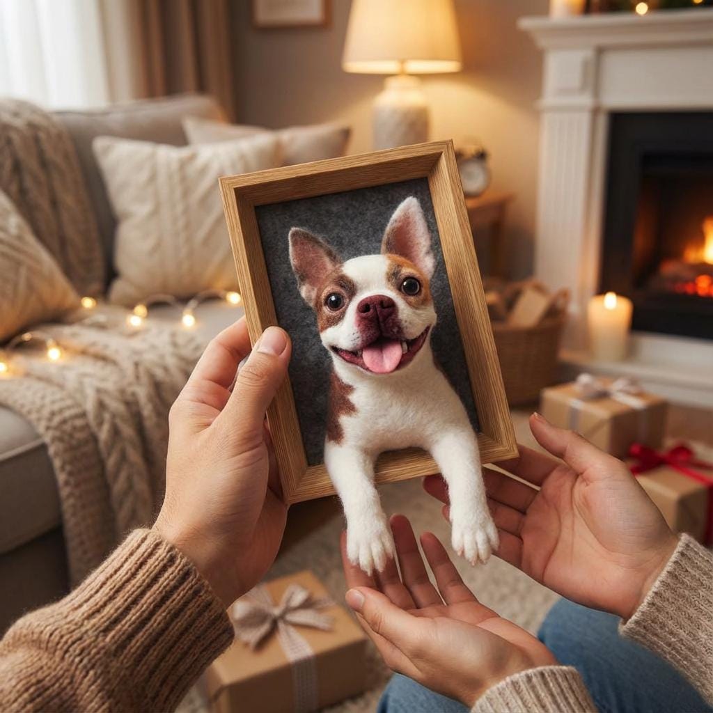 Custom Needle Felted Pet Portrait Frame, 3D Wool Animal Keepsake Decor