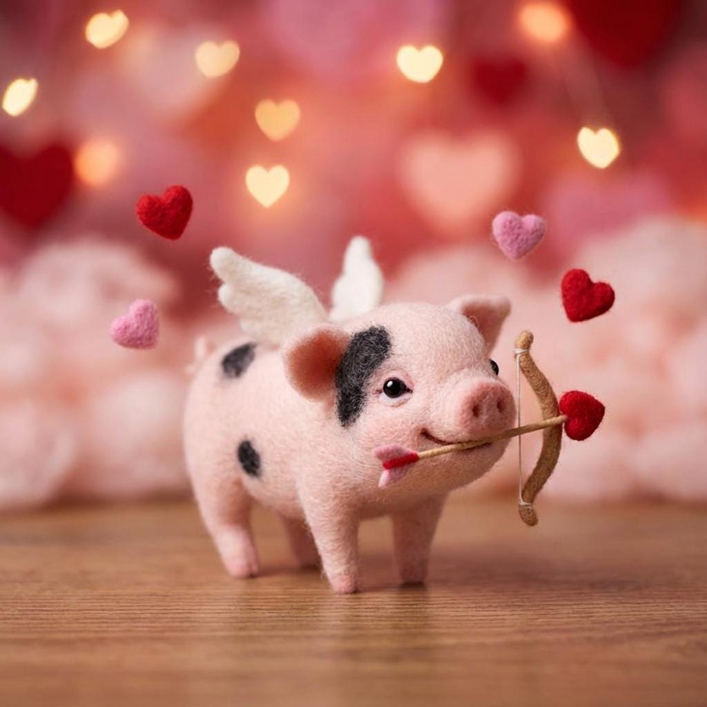 Needle felted pig figurine by wwwilovefelt, handmade wool sculpture, whimsical home decor, detailed and colorful craft.