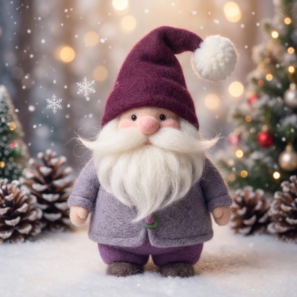 Handmade needle felt gnome figurine with a wool woodland design, perfect as a miniature decorative gift for moms.