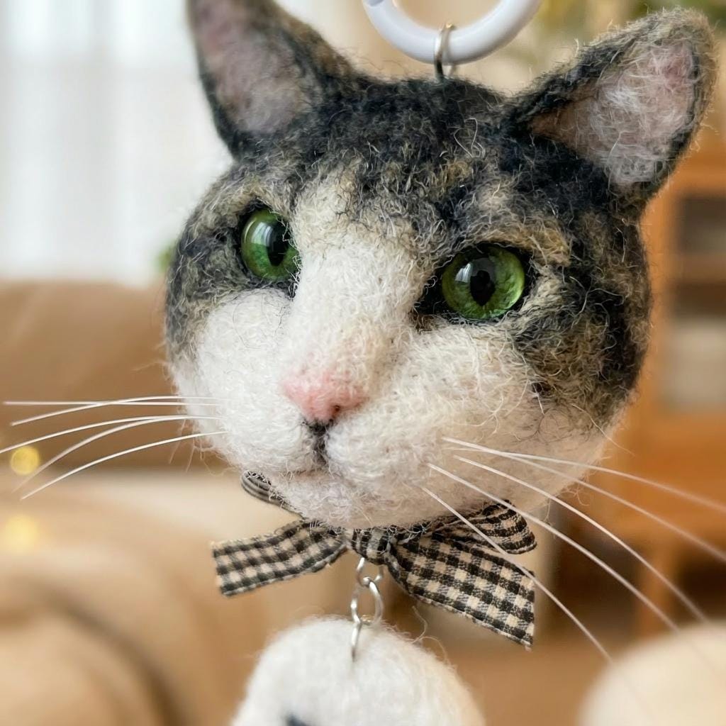 Custom Pet Portrait Keychain, Needle Felted Dog Cat Bag Charm, Personalized Pet Gift, Photo to Felt, Memorial Keepsake