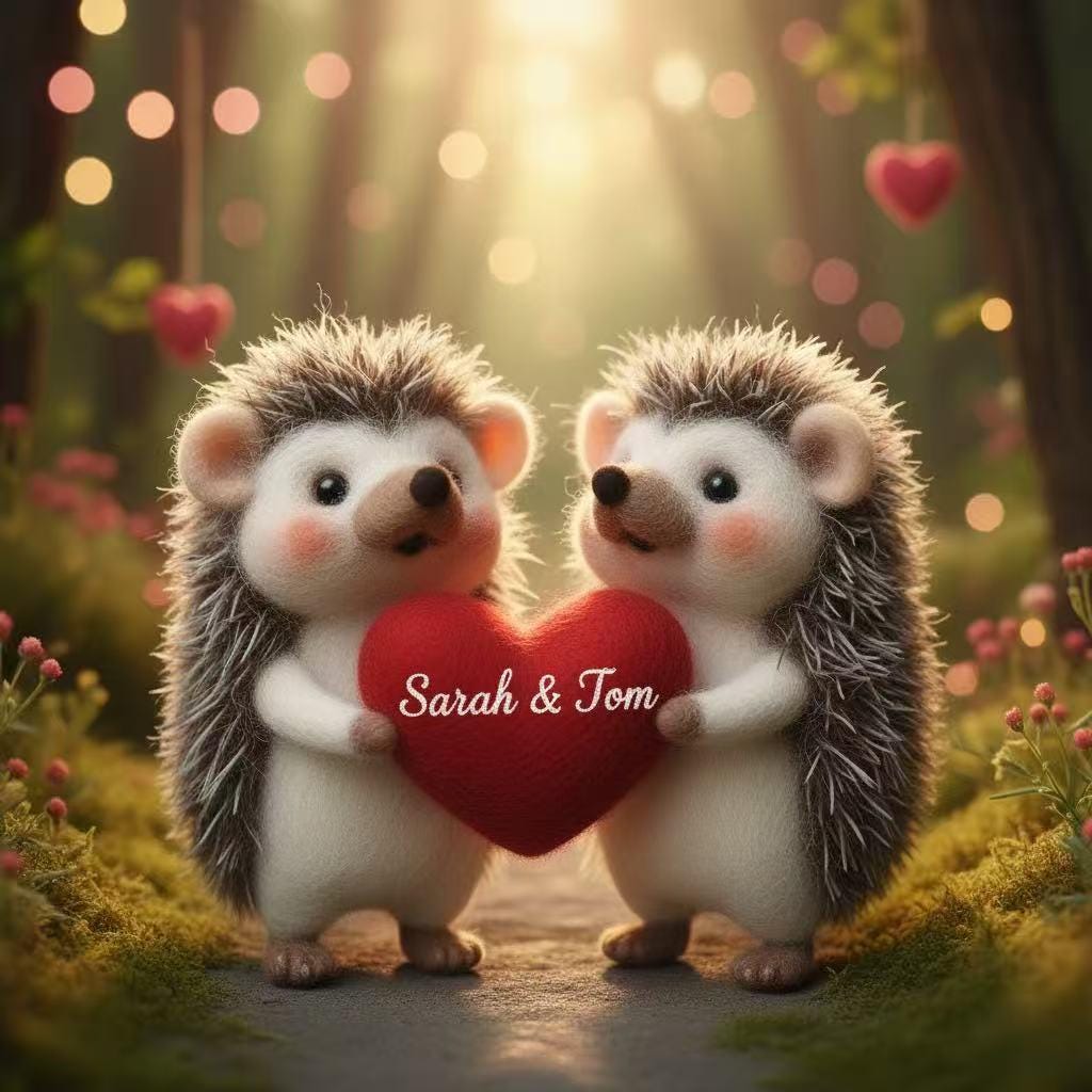 Needle felted personalized hedgehog figurine by wwwilovefelt, romantic desk decor and birthday gift for girlfriend or anniversary keepsake