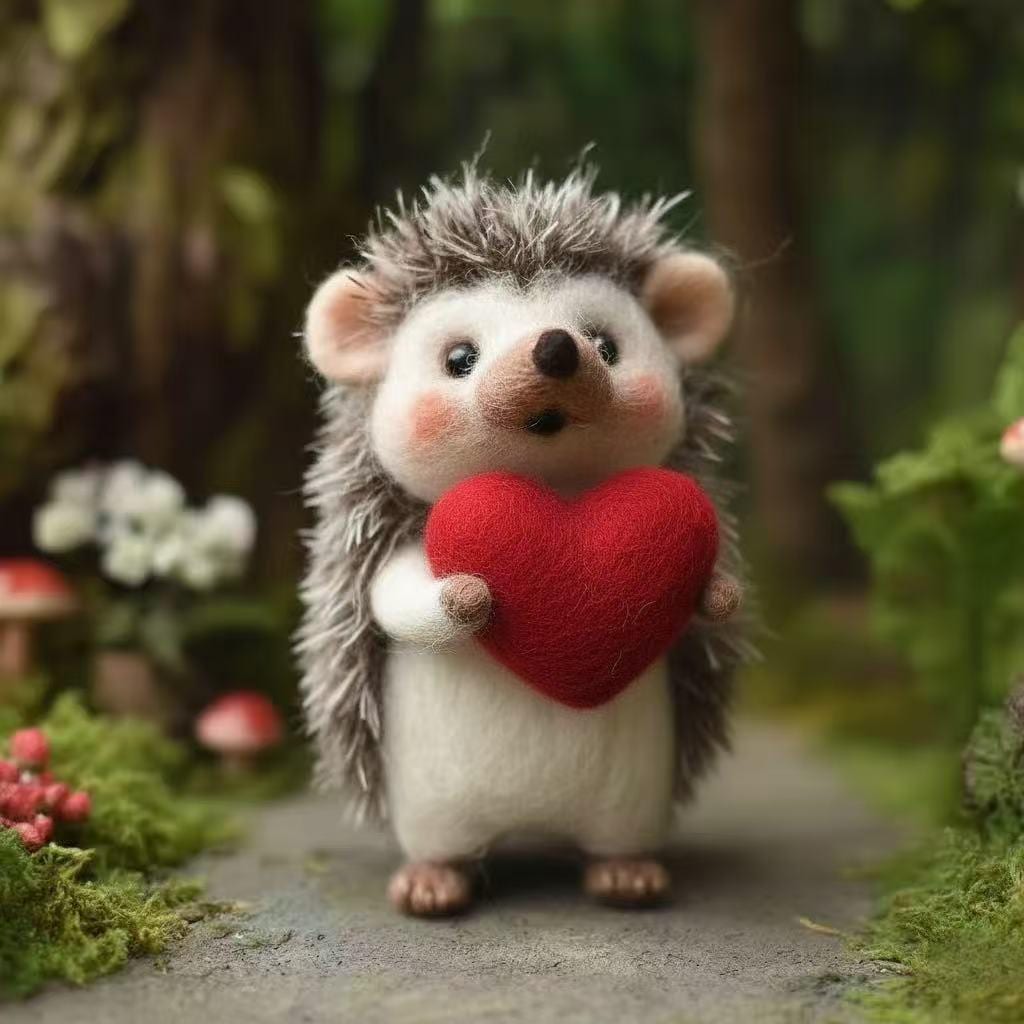 Needle felted hedgehog figurine by wwwilovefelt, personalized birthday or anniversary gift for her, romantic desk decor.