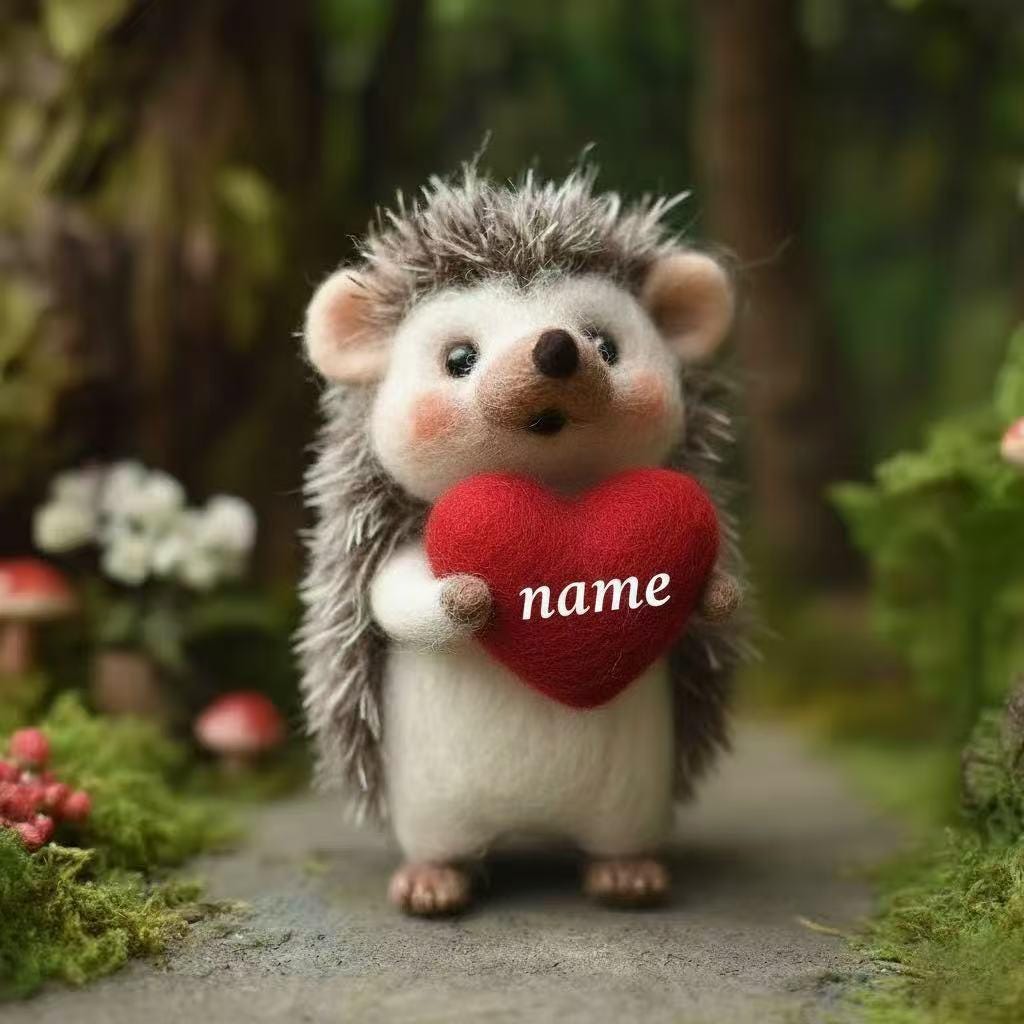 Needle felted personalized hedgehog figurine from wwwilovefelt, romantic desk decor, perfect birthday or anniversary gift for her