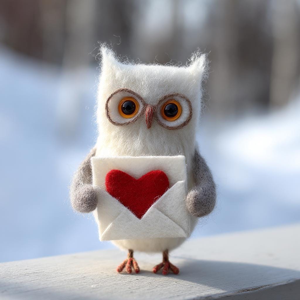 Handmade needle felted owl figurine with detailed wool texture, perfect as mini desk decor or gift for mom.