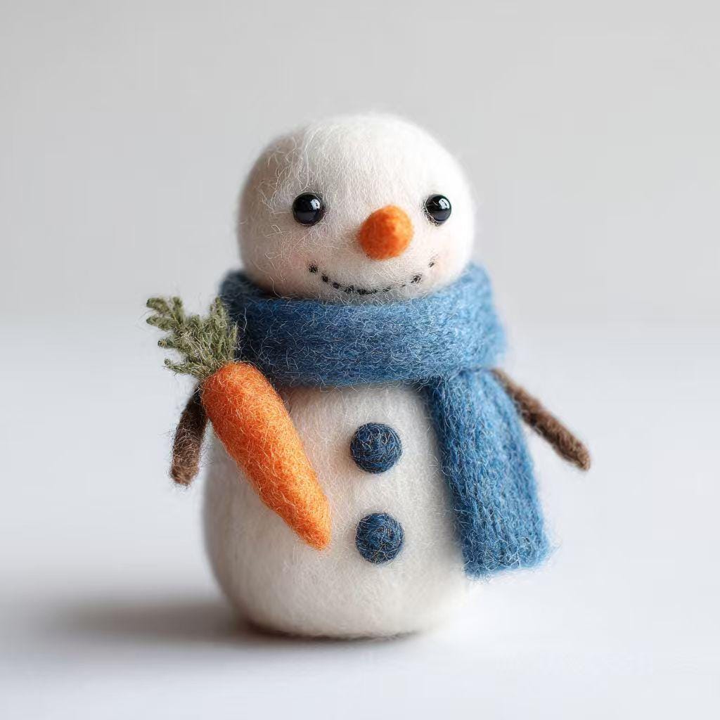 Needle Felted Snowman Doll, Wool Figurine, Birthday Gift, Handmade Desk Decor, Winter Collectible Keepsake
