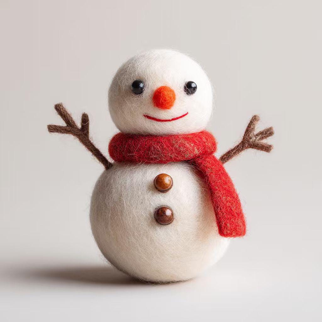 Needle Felted Snowman Doll, Wool Figurine, Birthday Gift, Handmade Desk Decor, Winter Collectible Keepsake