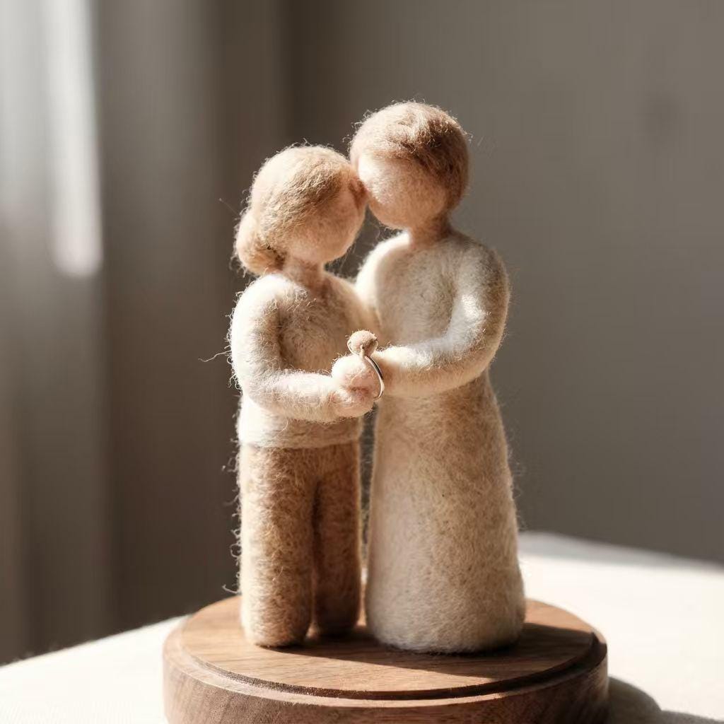 Personalized Needle Felted Wedding Couple Figurine, Romantic Keepsake Decor