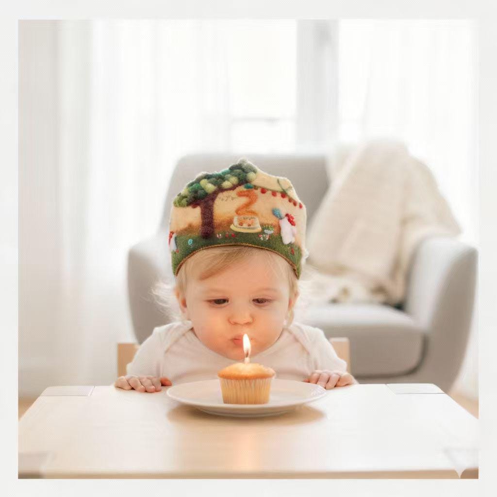 Needle felted child birthday hat figurine by wwwilovefelt, personalized and colorful for a custom birthday gift.