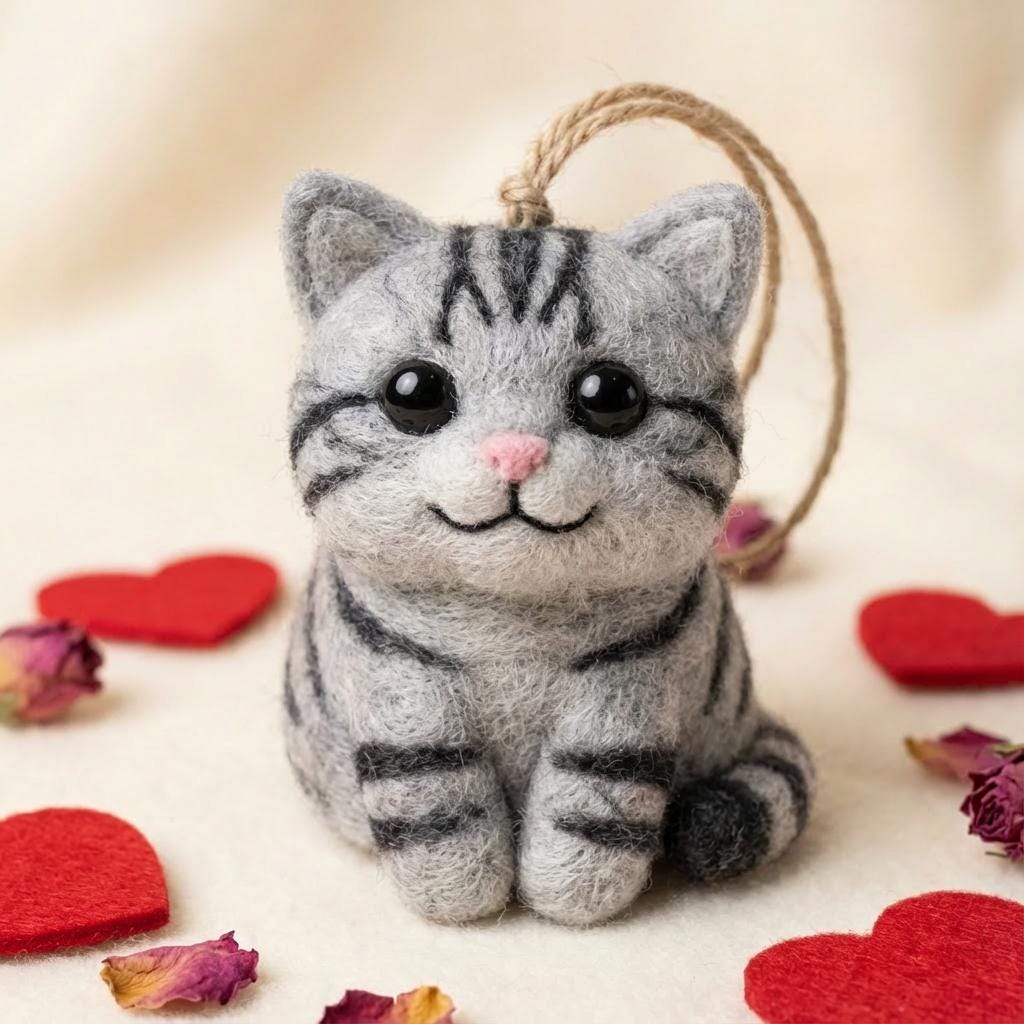Needle felted wool cat ornament by wwwilovefelt, handcrafted figurine perfect for cat moms or as a charming home decor piece