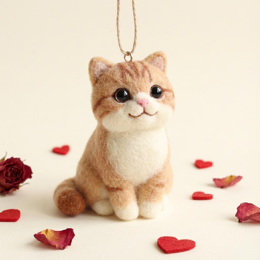 Needle felted cat ornament by wwwilovefelt, handmade wool sculpture perfect as a cat mom Mother's Day gift.