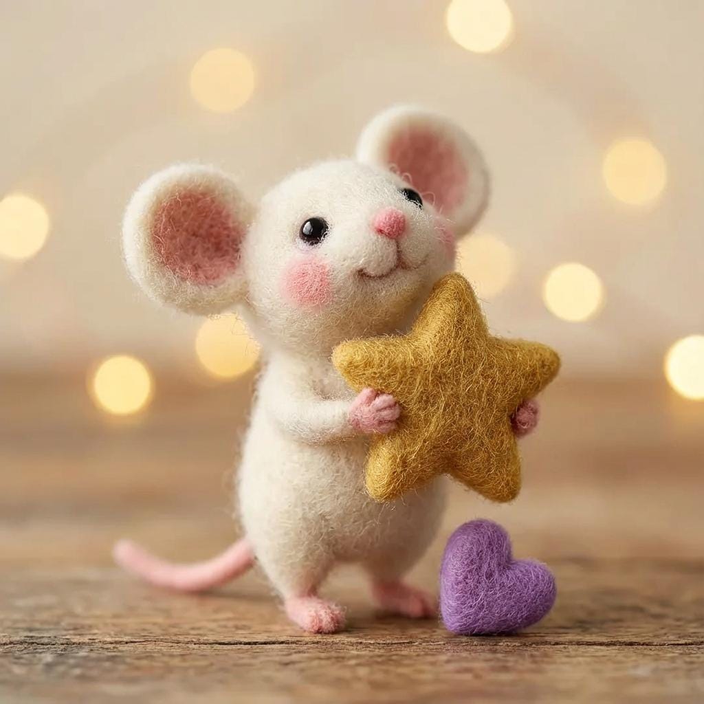 Handmade wool needle felt mouse figurine, miniature decor crafted by wwwilovefelt for charming home or gift display.