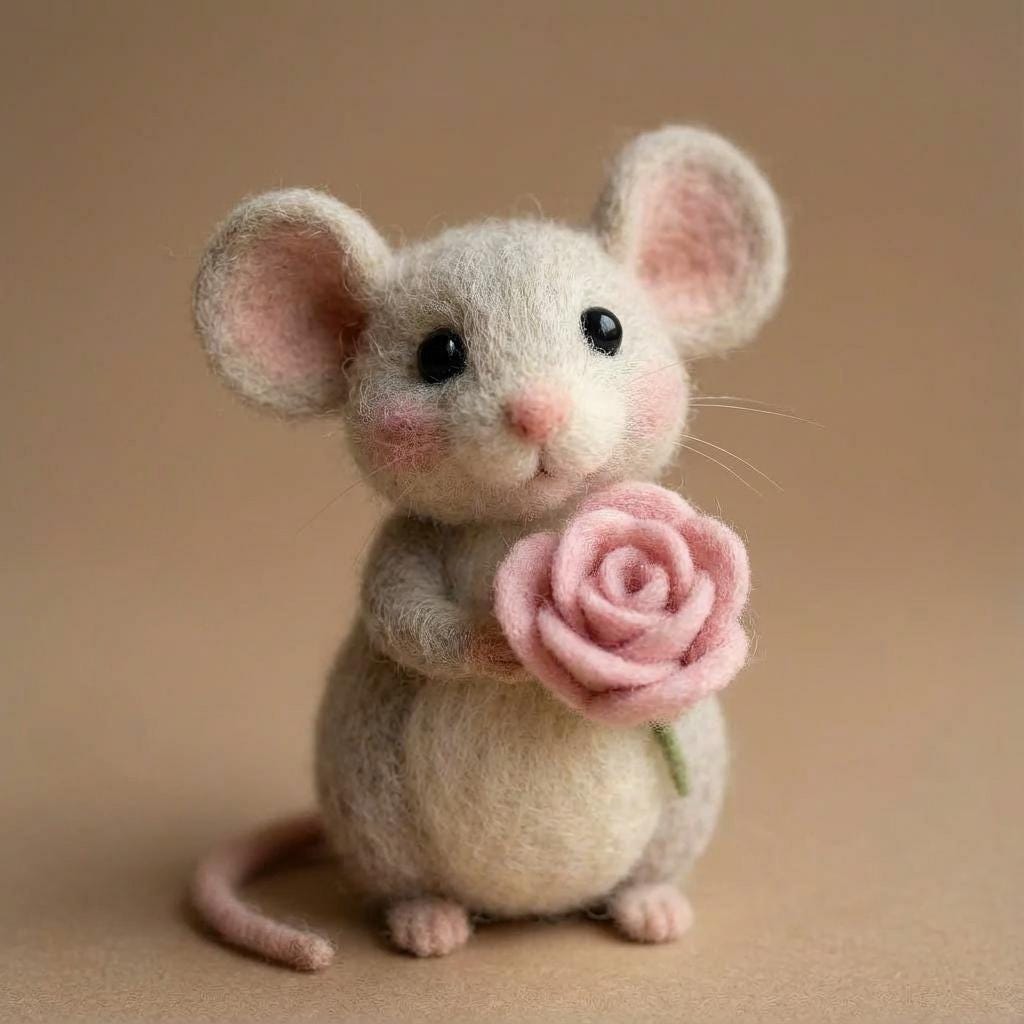 Needle felted wool mouse figurine by wwwilovefelt, handmade miniature decor perfect as a gift for mom.