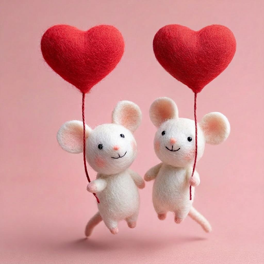 Needle felted wool mice couple figurines, handmade gift for girlfriend, perfect for birthdays or anniversaries, by wwwilovefelt.