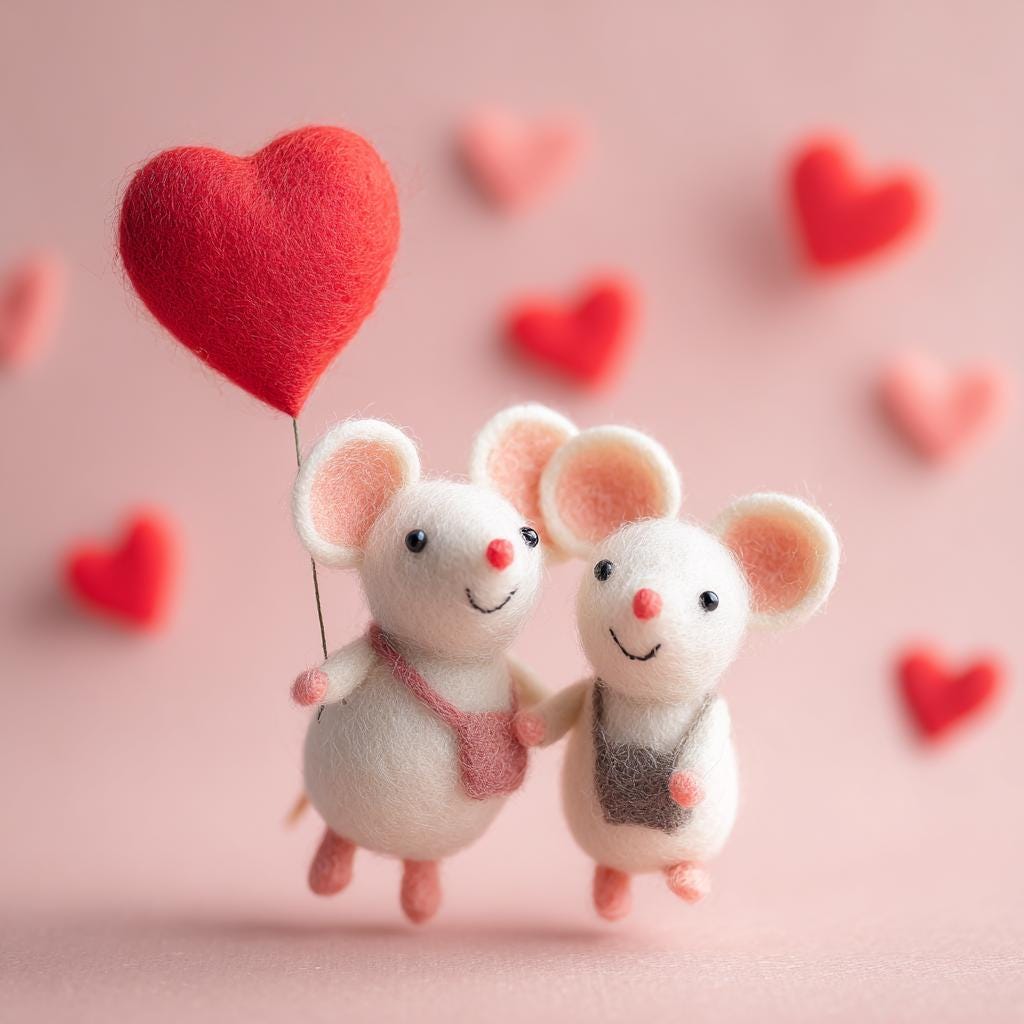 Needle felted wool mice couple figurines, handmade gift for girlfriend's birthday or anniversary, plush and detailed keepsake.
