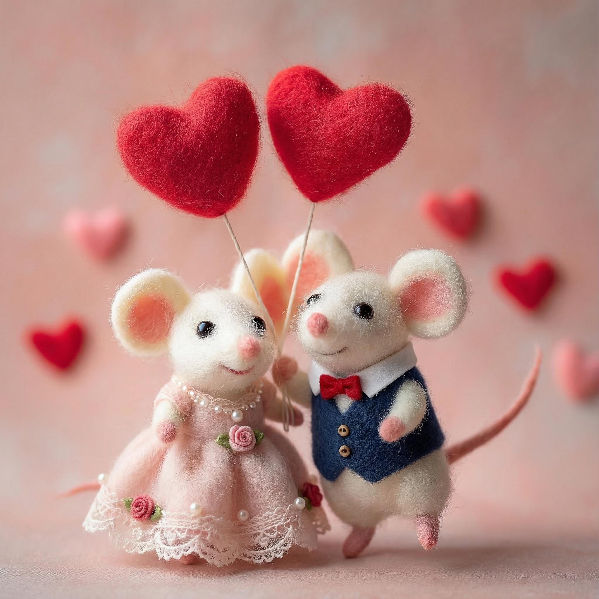 Needle felted wool mice figurines, a couple gift for birthdays or anniversaries, handcrafted by wwwilovefelt.