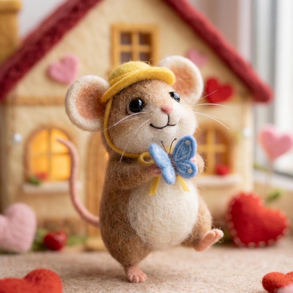 Needle felted mouse figurine handmade with wool, whimsical cottagecore home decor sculpture by wwwilovefelt.