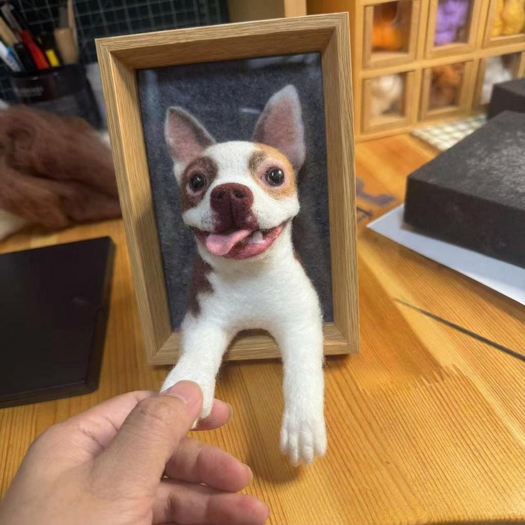 Custom Needle Felted Pet Portrait Frame, 3D Wool Animal Keepsake Decor
