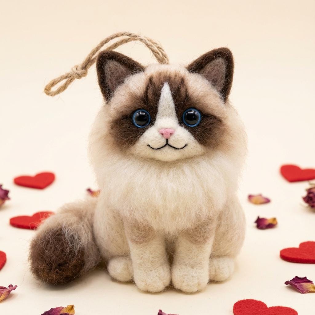 Needle Felted Cat Ornament, Handmade Wool Sculpture, Mother’s Day Gift for Cat Mom