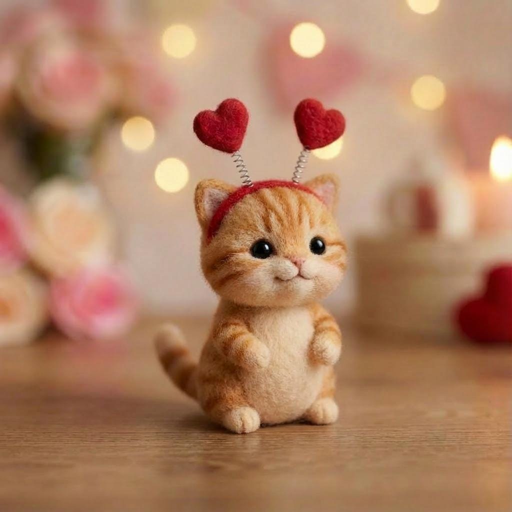 Needle felted handmade cat figurine from wwwilovefelt, cozy pet decor, perfect as a gift or shelf keepsake for cat lovers.