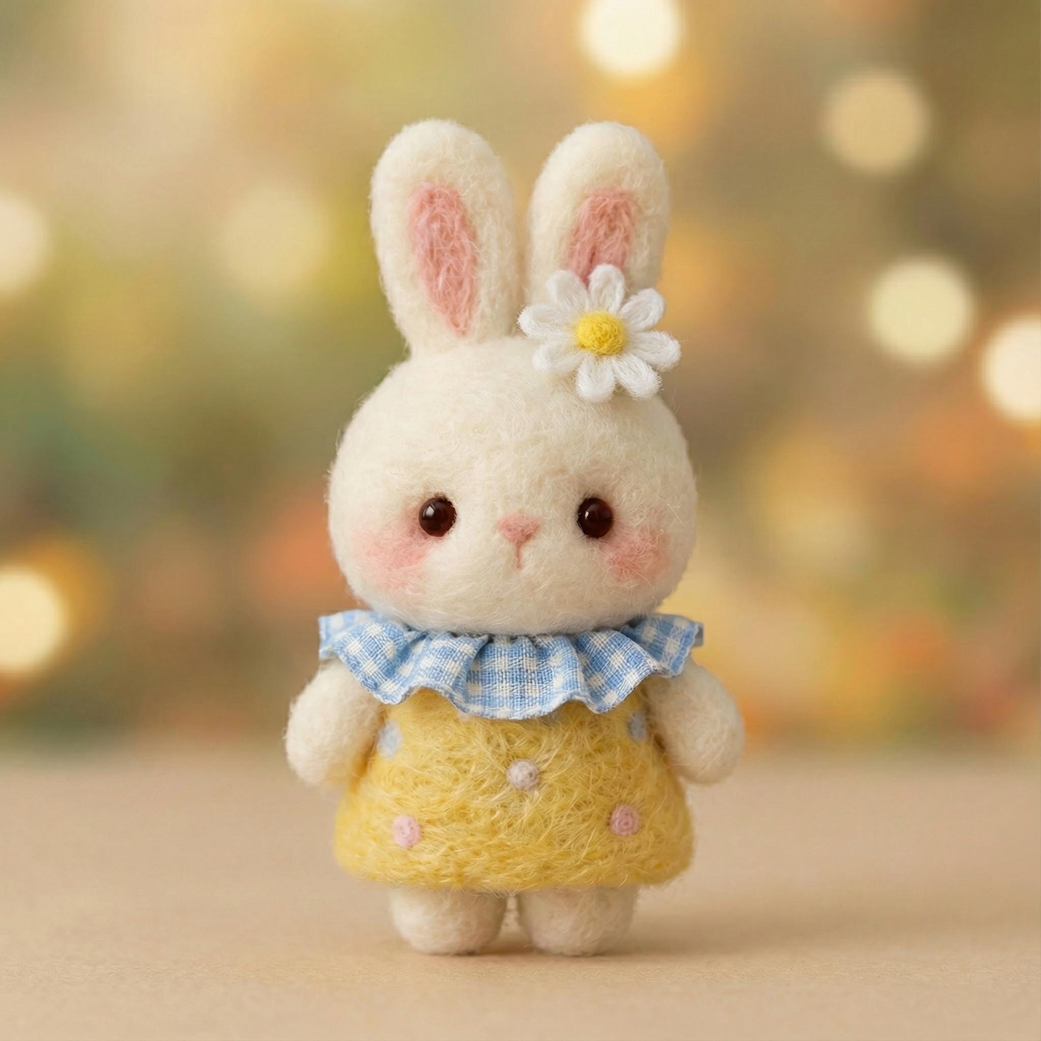 Handmade needle felted bunny figurines from wwwilovefelt, cottagecore dollhouse decor with wool rabbits for gift or display