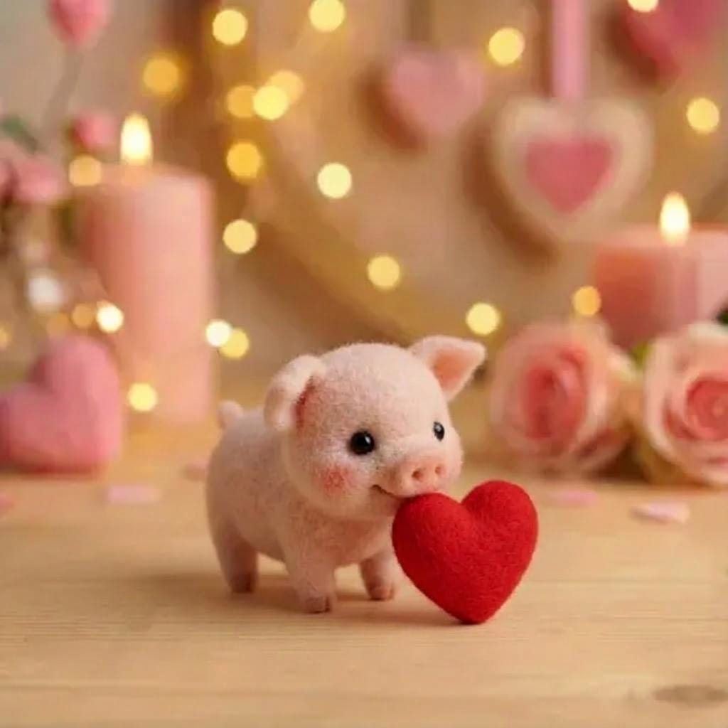Handmade wool felt pig figurine from Jiajia Felt Studio, showcasing a cute, soft felt animal ideal for spring and Easter decorations.