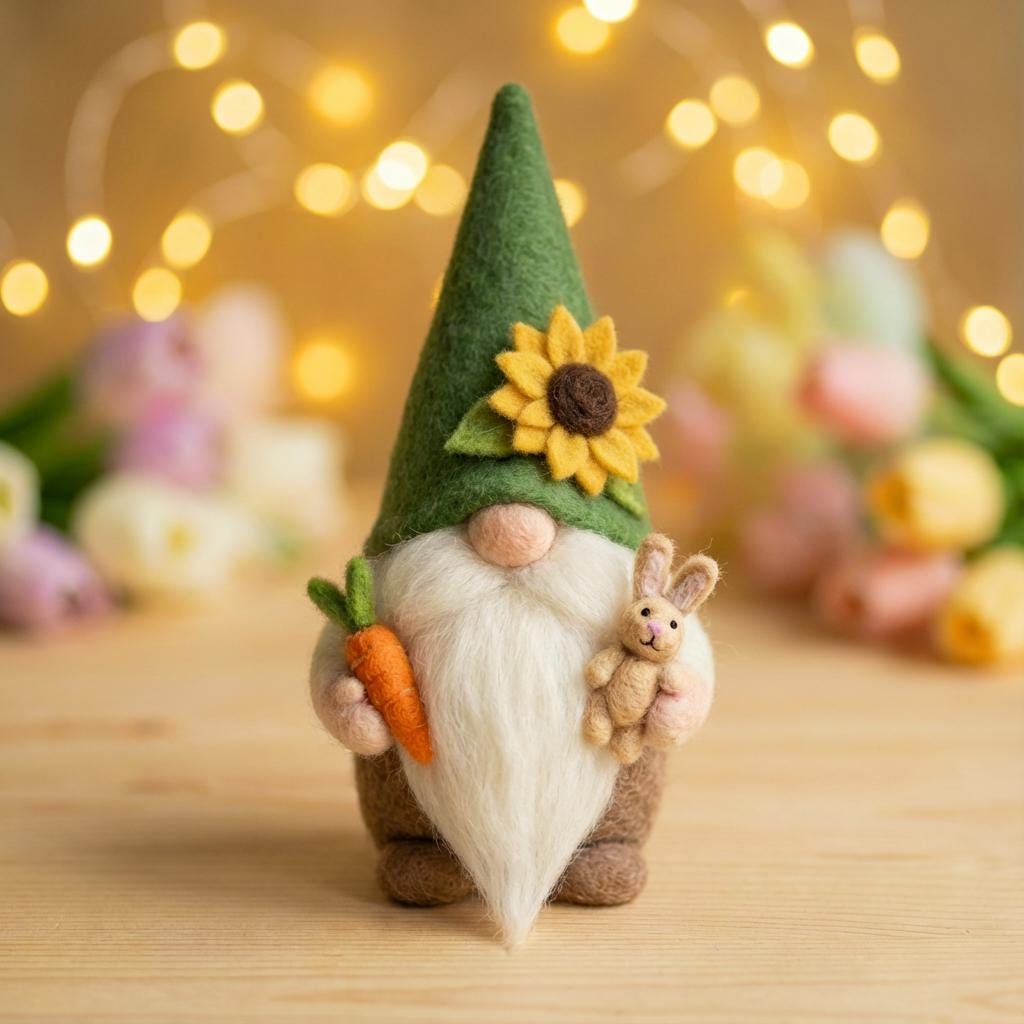 Handmade Easter Gnome, Wool Felt Spring Decor