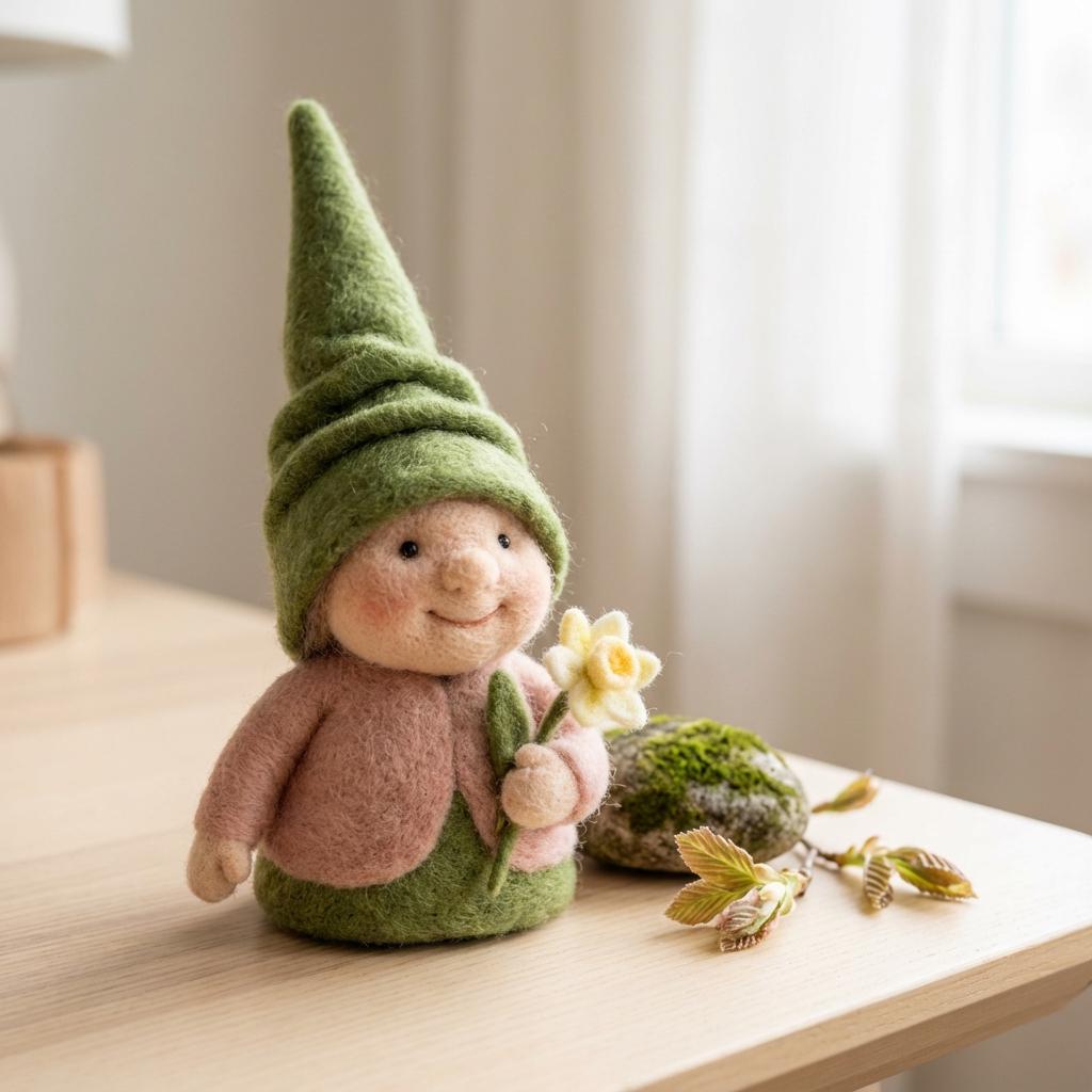 Handmade felt Easter animal figurine by Jiajia Felt Studio, featuring a colorful spring-inspired felt animal sculpture.