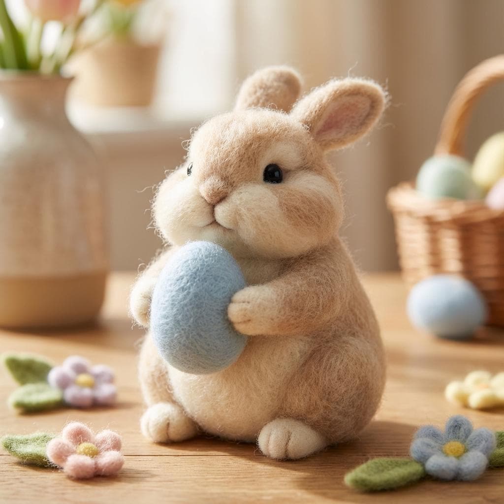 Handmade felt Easter animal figurine from Jiajia Felt Studio, featuring a cute spring-inspired felt animal sculpture.