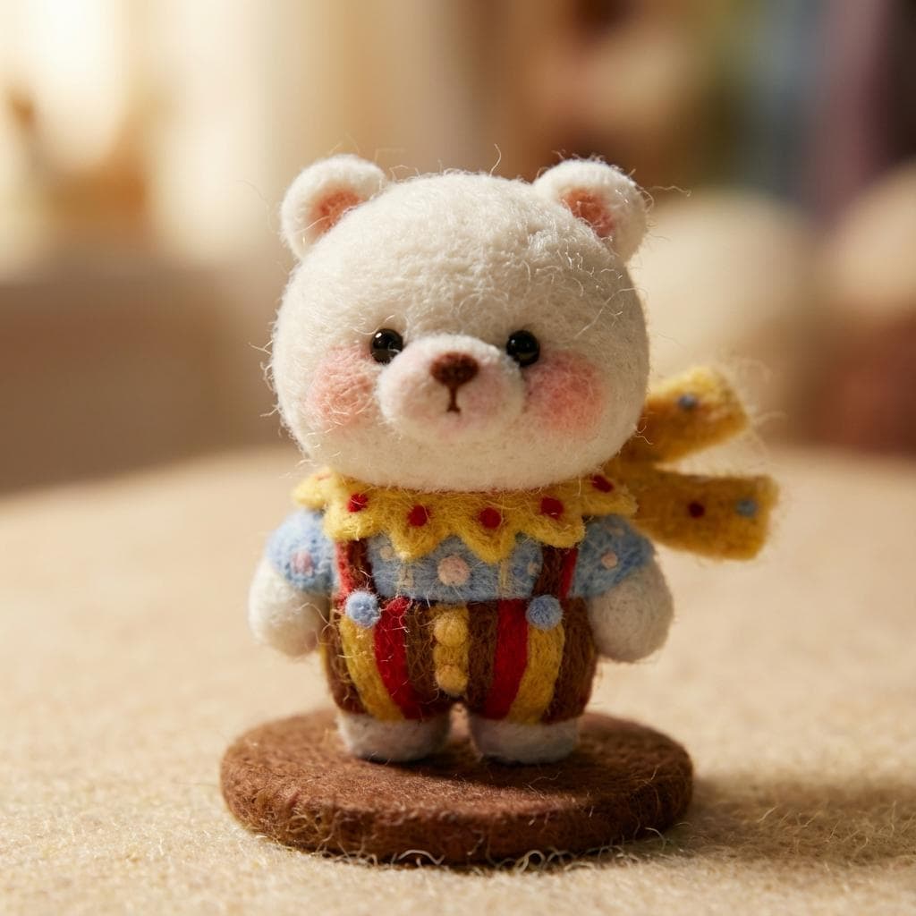 Circus Needle Felted Bear - Emotional Comfort Miniature | Dollhouse Decor & Thoughtful Gift