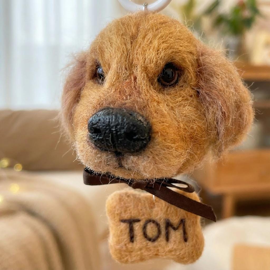 Custom Pet Portrait Keychain, Needle Felted Dog Cat Bag Charm, Personalized Pet Gift, Photo to Felt, Memorial Keepsake