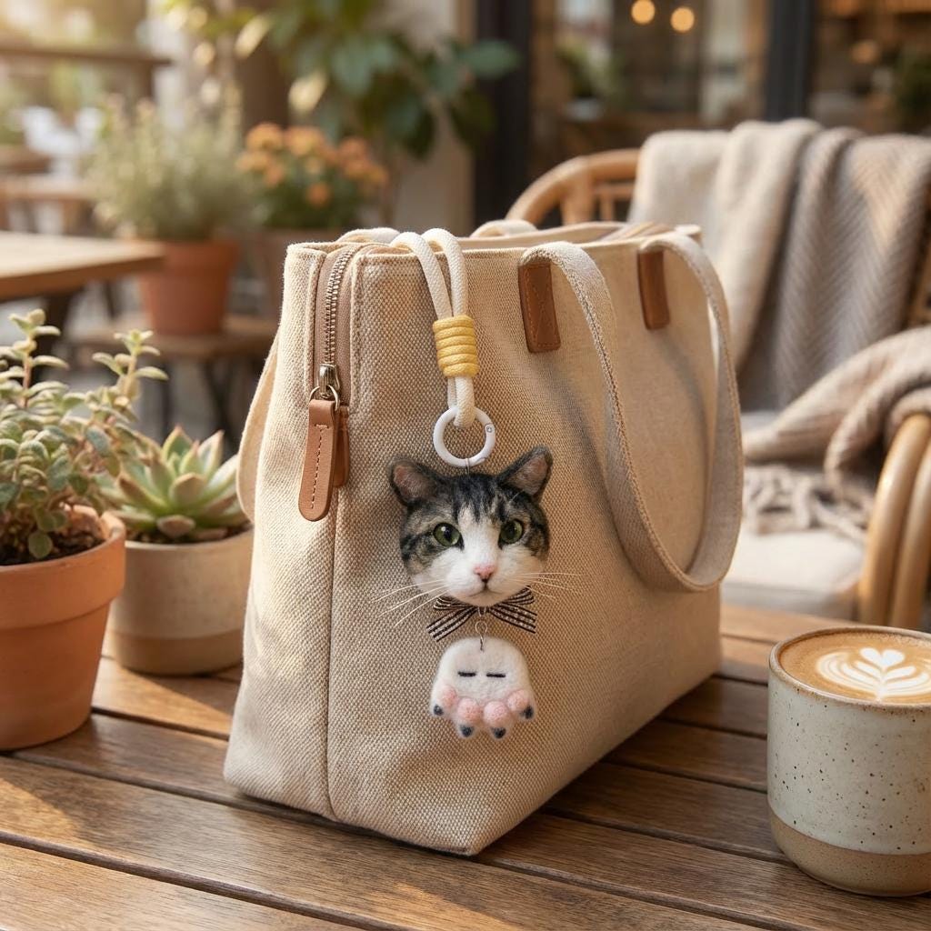 Custom Pet Portrait Keychain, Needle Felted Dog Cat Bag Charm, Personalized Pet Gift, Photo to Felt, Memorial Keepsake