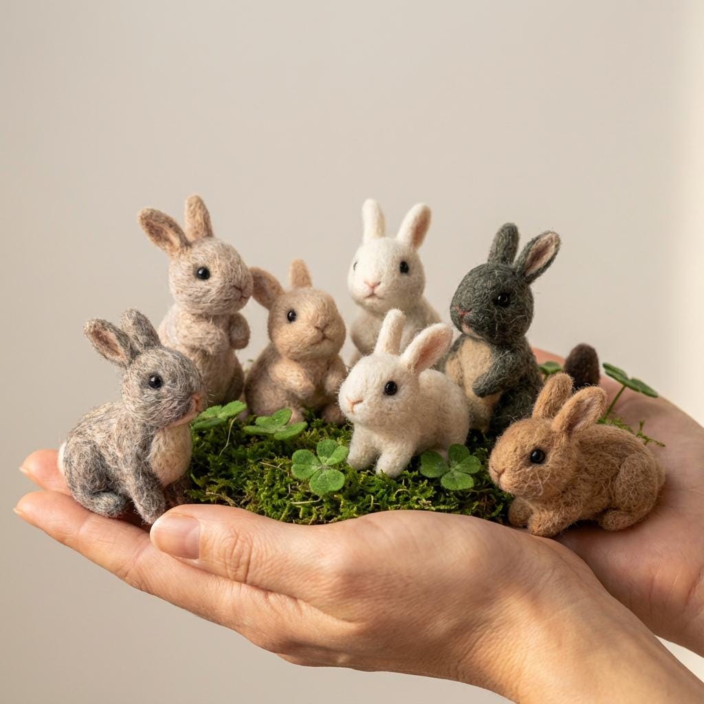 Lucky Bunny Needle Felted Rabbit â€?Handmade Wool Felt Animal, Lucky Charm Gift, Spring Decor