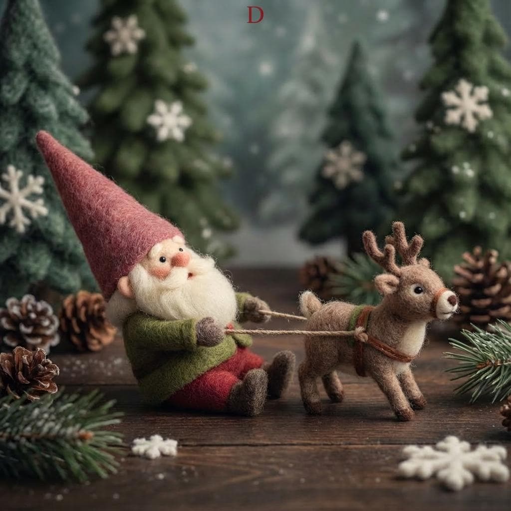 Needle felted Santa figurine from the Santa's Journey Home collectible set by wwwilovefelt, featuring detailed Christmas scene craftsmanship