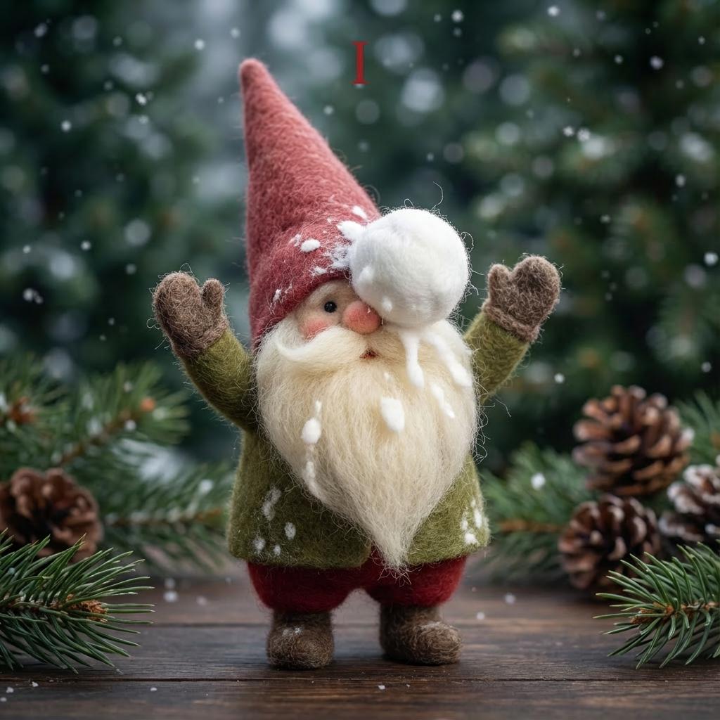 Needle felted Santa figurine from the Santa's Journey Home collectible set by wwwilovefelt, featuring detailed holiday scene craftsmanship.