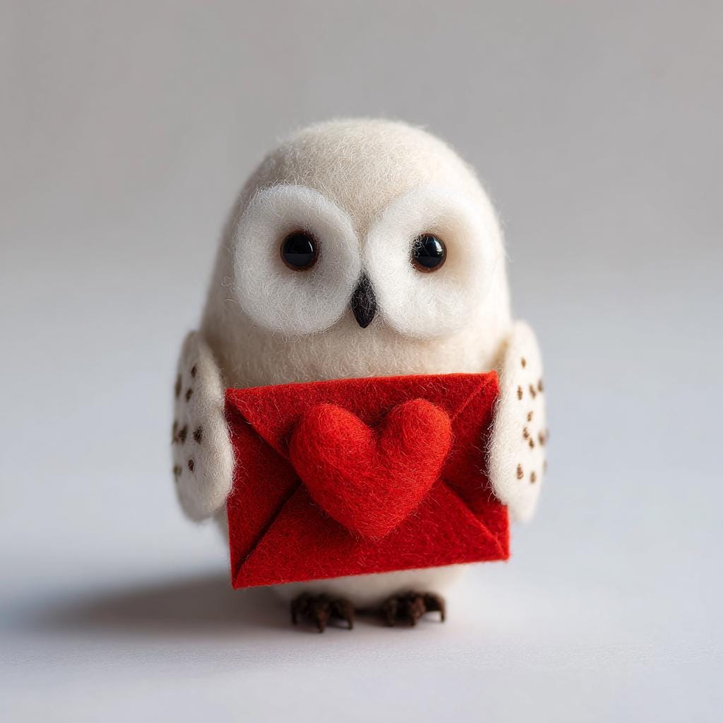 Handmade needle felted owl figurine by wwwilovefelt, mini wool animal sculpture for desk decor or gift, detailed and colorful.